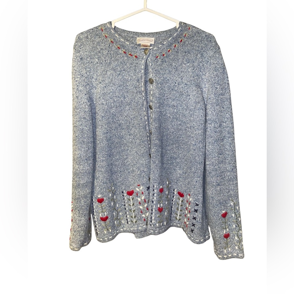 Vintage Northern Reflections Blue Cardigan with Red Embroidery